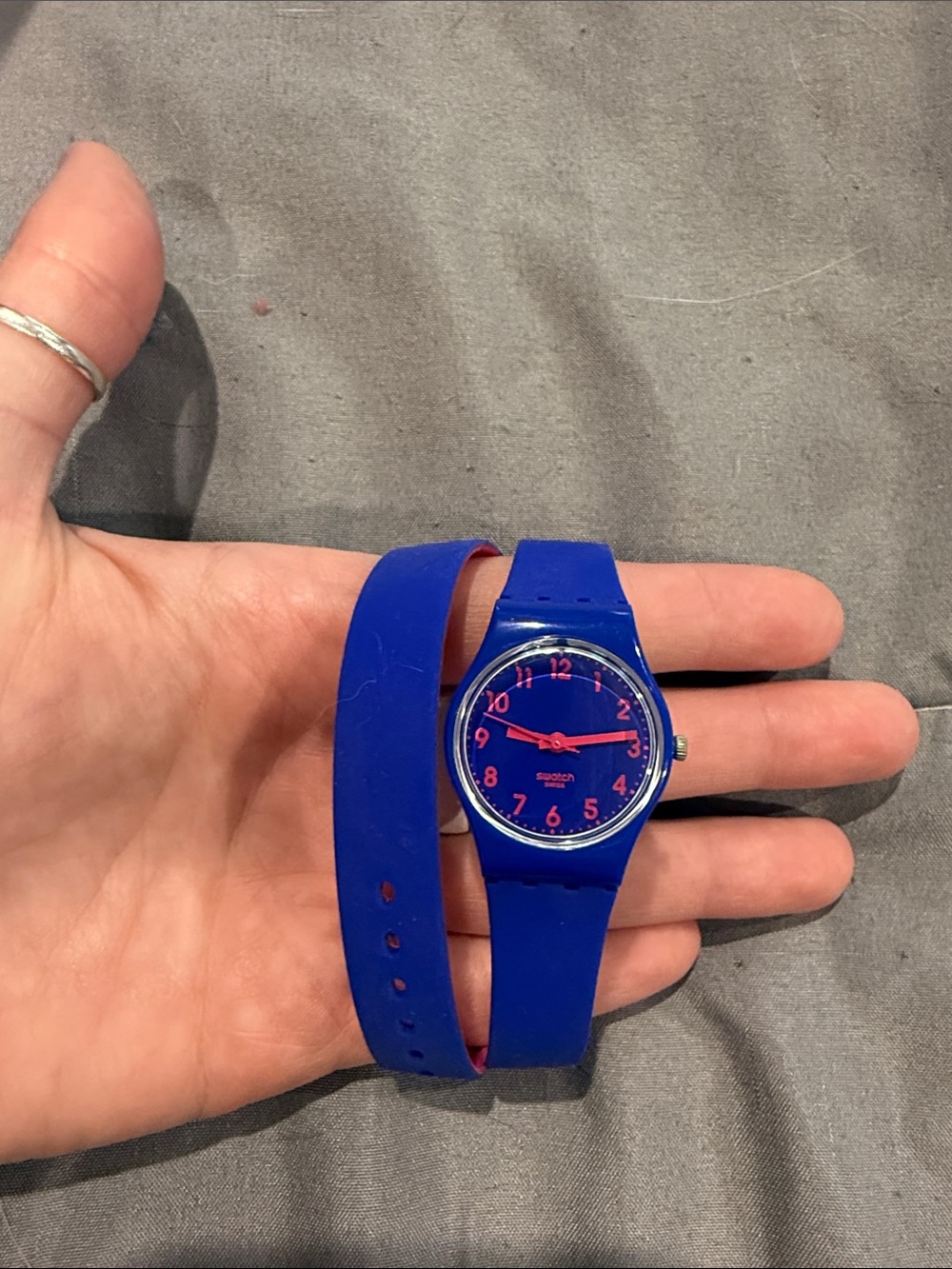 Swatch Blue Analog Watch with Pink Accents